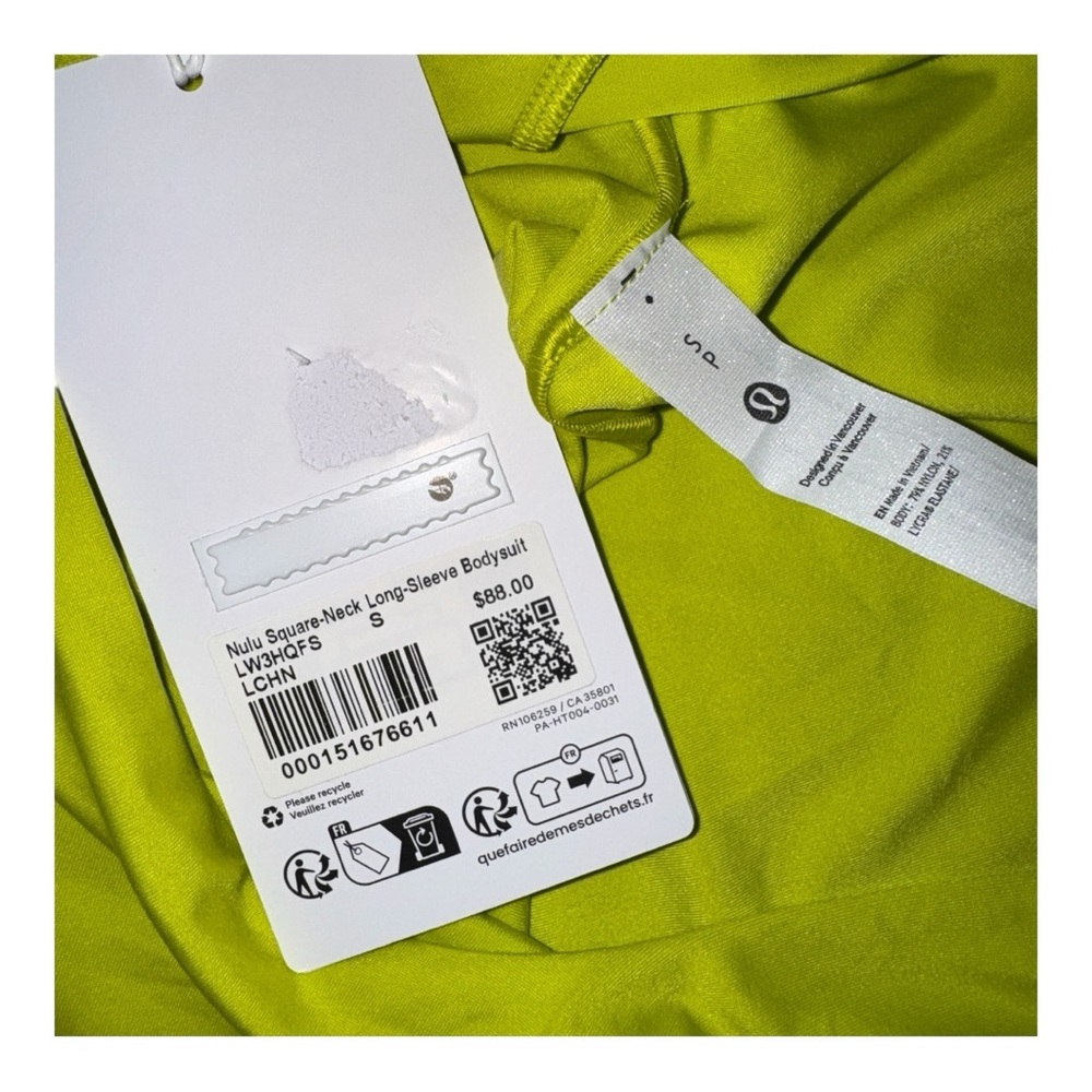 Lululemon Wundermost Nulu Square-Neck Long-Sleeve Bodysuit Lichen Lime Multi Szs - Picture 5 of 5